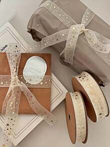 1 Roll 1m Gold Foil Star Ribbon, Gift Wrapping Cord, Birthday Packaging, Handmade Hairband, Party Decoration Gift, Gift Supplies, DIY Craft, Suitable For Birthday, Wedding, Graduation Season - View 1