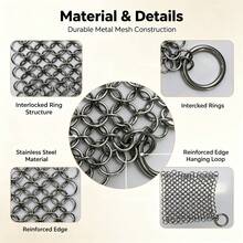 Cast Iron Cleaner Round 316 Stainless Steel Chain Mail Scrubber For Frying Pan And Baking Sheet Flat Bottom Pan Or Wok - A - View 3