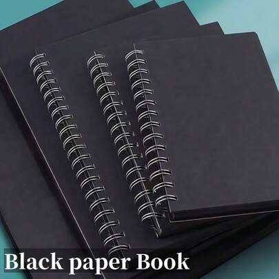 1 pieza Cuaderno de bocetos A5 de papel negro, cartulina negra en blanco con encuadernación en espiral, grueso y vibrante, adecuado para dibujo a mano, pintura con lápices de colores, garabatos artísticos, práctica de arte para estudiantes, esencial para la vuelta a la escuela