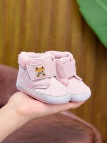 0-6 Months 6-12 Months Cartoon Fox Embroidered Infant Thermal Lined Snow Boots, Hook And Loop Soft Sole Anti-Slip Pre-Walker Shoes For Autumn/Winter - Pink - View 10