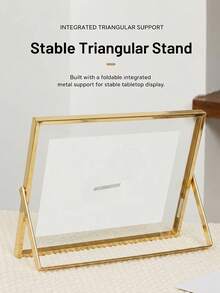 1pc Gold Metal Horizontal & Vertical Desktop Photo Frame, Acrylic Transparent Stand Photo Frame, Floating Display Design, With Stand, Desktop Home Decor Photo Frame, Modern Minimalist Living Room Bedroom Decoration, Suitable For Wedding Backdrop And Gifts For Friends, Classmates On Birthday, Graduation And Christmas, Autumn Farmhouse Style Room Decor - A - View 7