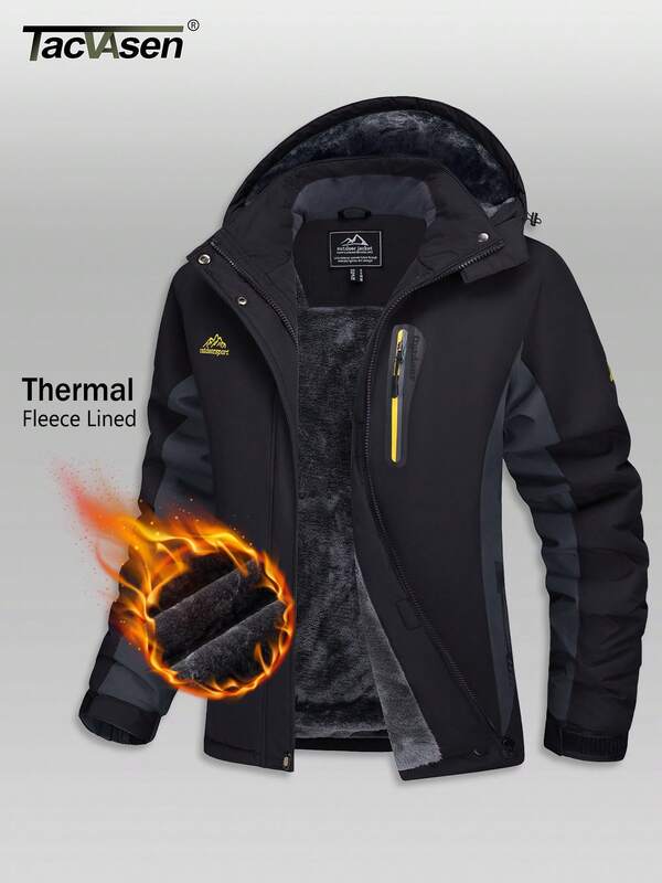 TACVASEN Women's Ski Jacket Fleece-Lined Warm Winter Jacket Insulated Snow Jacket With Removable Hood Multiple Pockets For Snowboarding & Hiking