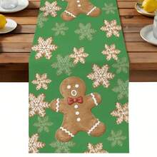 Christmas Gingerbread Man Snowflakes Table Runner Holiday Party Decor Reusable Winter Xmas Kitchen Dinning Table Runner Christmas Decorations - Multicolor - View 2