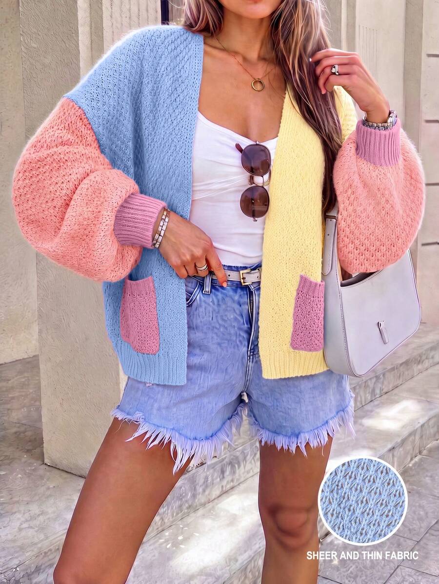 Áo cardigan len dệt kim nữ màu cầu vồng dopamine cho mùa thu/đông, dáng rộng thoải mái