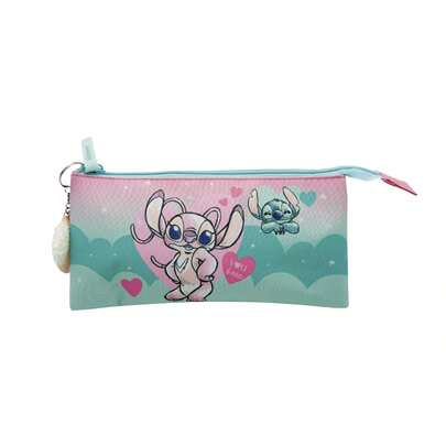 Dam Triple Case Angel & Stitch. Fully Lined And Custom Interior. With Heart Accessory.
