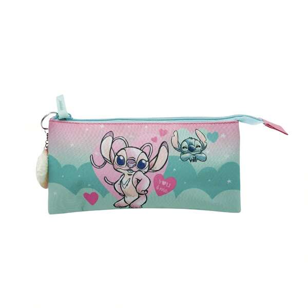 Dam Triple Case Angel & Stitch. Fully Lined And Custom Interior. With Heart Accessory.