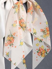 3pcs Set Satin White Solid Color Oil Painting Triangle Scarf Long Tail Hair Accessory - White - View 4