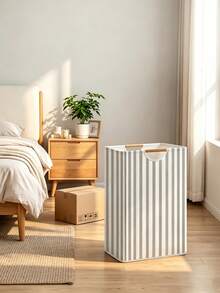 1pc Neutral Style Laundry Basket, Wooden Handle Detail, Large Capacity Foldable Storage, Portable Laundry Basket, Practical Bathroom Accessory, Bathroom Decor, Suitable For Bathroom, Bedroom And Laundry Room Daily Home Use - Multicolor - View 3