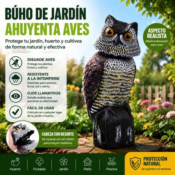 36cm Decorative Garden Owl With Rotating Head And Realistic Eyes, Weather-Resistant PVC Bird And Rodent Deterrent For Patios, Orchards And Balconies