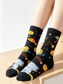 1 Pair Women's Black Planet Pattern Soft Comfortable Cute Fun Casual Shoes, Suitable For Home Leisure, Outings And Parties - Black - View 9