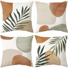 Housses de Coussin 45X45 Cm, Housses de Coussins Lot de 4 Cushion Covers en Velours Coussins Décoratifs avec Fermeture Eclair Di - feuille-b1906 - Voir 1