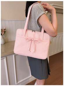 1 Stück Laptoptasche mit Schleifendesign, 14 Zoll, großes Fassungsvermögen, mit Tragegriff und Schultergurt, Pendlergebrauch - Rosa - Übersicht 5