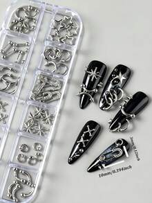 1box Punk Alloy Perforated Rivets Nail Charms Silver Metal Studs Five-Pointed Star Pin Gothic Nail Art 3D Punk Cone Spikes Nail Rivets Decorations - Multicolor - View 4