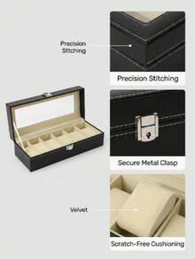 Luxury Classic PU Leather 6-Slot Watch Display Box | Men's Watch Collection Storage Box With Transparent Glass Lid And Velvet Lining, Suitable For Vanity Display, Ideal Gift For Watch Enthusiasts - Multicolor - View 2