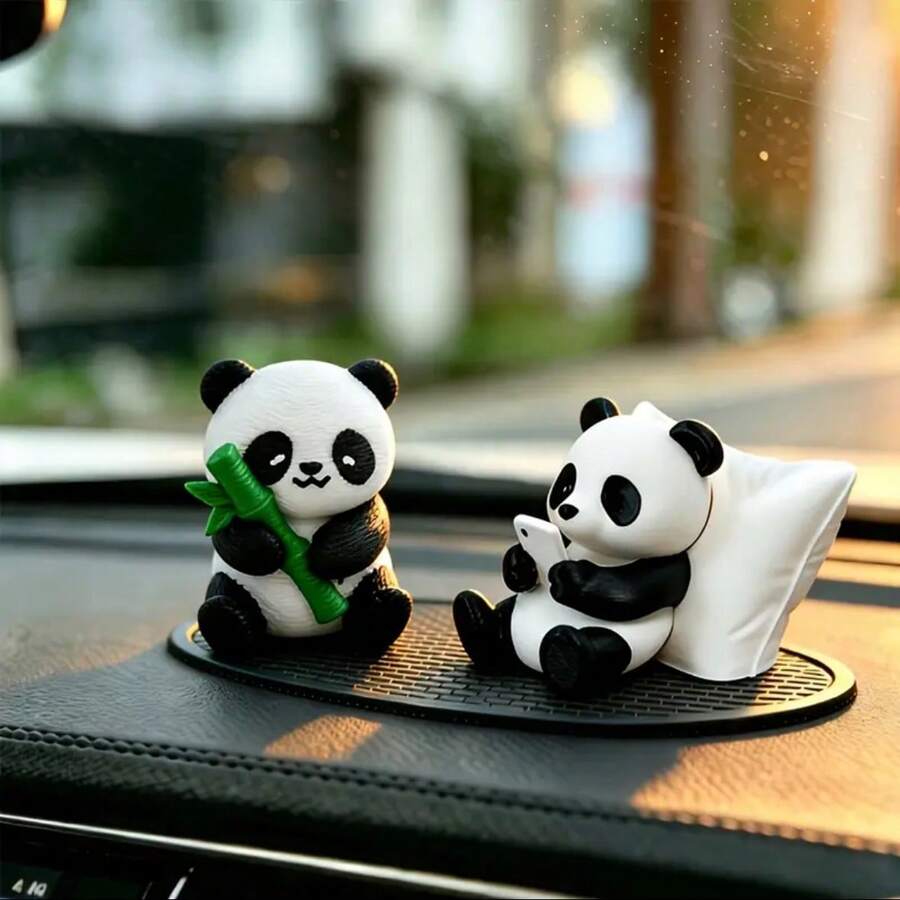 3pcs Panda Car Dashboard Decor. Suitable For Car Center Console Decoration, Can Be Paired With Rearview Mirror For Interior Car Decoration. Cute And Charming Decoration, Small Gift For Holidays. - A - View 1