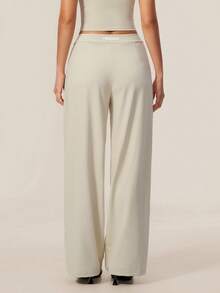TimeOff Women's 1pc Solid Color Autumn/Winter Pleated Front Side Pocket Straight Wide Leg Pants - Apricot - View 3