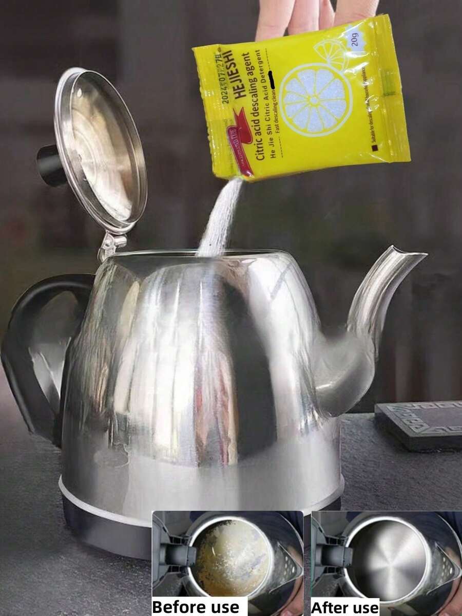 1件/5件 檸檬酸除垢劑（10g、20g）家用電水壺除水垢與茶垢劑，頑垢去除劑，深層清潔水垢、茶垢與污漬，適用於水壺、咖啡機、水龍頭及其他家用物品