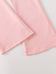 Teen GirlSweet Heart Print Crew Neck Sweatshirt & Printed Flare Pants 2-Piece Set, Autumn Winter Outfit, Campus Style, Homecoming Look - Pink - View 5