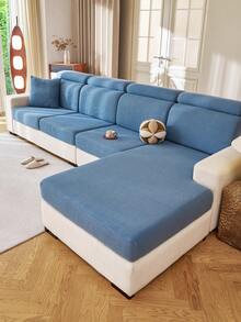 1pc Solid Color Elastic Sofa Cover, All-Season Warm & Comfortable Minimalist Ins Style Pet-Friendly Stretch Slipcover, Machine Washable Universal Sofa Protector For Living Room Bedroom Study, 1-2-3-4 Seater With Armrests & Backrest - Blue - View 4
