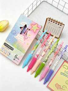 1pc/6pcs Optional Graffiti Style Retractable Gel Pen 0.5mm Black ST Tip Quick Dry Smooth Ultra Soft Comfortable Grip Student Exam Practice Writing Pen Back To School Season Classroom Reward Gift - Multicolor - View 4