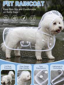 Transparent Hooded Dog Raincoat, Transparent Full Body Waterproof Pet Raincoat, Lightweight Outdoor Walking Raincoat Suitable For Small And Medium-Sized Dogs, Adjustable Edging And Fixed Hood Transparent Dog Raincoat Suitable For Daily Walking - Multicolor - View 5