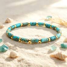 Natural African Turquoise Cylinder Bead Bracelet, Intuition & Creativity Crystal Bracelet, Bohemian Everyday Versatile Unisex Jewelry Gift - Multicolor - View 3