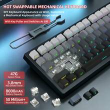 HXSJ New X81 81 Key Tri Mode Wired Wireless Mechanical Keyboard, White Switch, Hot Swappable, PBT Side Printed Gradient Keycaps, RGB Backlit, Built In 8000mAh Battery With Volume Knob, For Home, Gaming Office Use - View 6