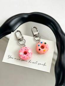 1pc Donut Keychain Pendant, Cute Small Resin Fruit Bag Charm, Student Backpack Decoration, Best Friend Gift - Multicolor - View 3