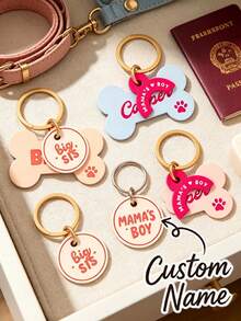 Personalized Text Pet Tag, Customized Bone-Shaped Dog Name Tag, Customized Pet ID Tag; Suitable For Dog Collar; Customizable Text/Name; Suitable For Cats And Dogs - Multicolor - View 5