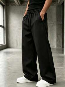 ZYNTH BALENO Men's Autumn/Winter Loose Fit Curved Leg Straight Casual Long Pants, With Pockets And Drawstring Waist, Suitable For Gym And Casual Wear - Black - View 1