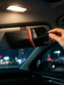 1件裝現代簡約風車用遮陽板背掛式眼鏡收納袋，防刮眼鏡與卡片收納整理包，遮陽板眼鏡夾收納袋，實用車內配件，適合日常開車、公路旅行、四季使用 - 彩色 - 查看 6