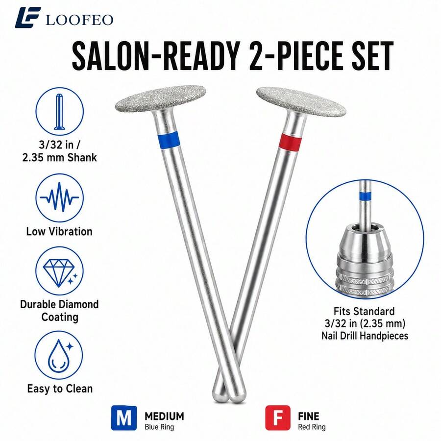 2pcs T-Shaped Diamond Drill Bits 3/32" Shank, Diamond Abrasive Nail Drill Bits For Acrylic Gel Nail Sidewall Trimming And Shaping, Salon And Home Use - Multicolor - View 1