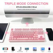 Tri-Mode Wireless Mechanical Keyboard, Hot Swappable Custom RGB Gaming Keyboard, Cute Jelly PBT HOA Profile Keycaps, RGB Backlit, Dustproof Blue Switch,BT5.0/2.4G/USB-C, For PC, Laptop, Compact 80% Size - View 6