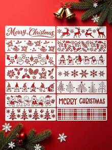 14pcs Christmas Long Deer Hollow Stencil DIY Party Wall Decor, Leather Greeting Card Frame Scrapbook Creative Painting Tool Reusable - Christmas Reindeer - View 2