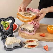 2PCS Creative Sandwich Edge Sealing Cutter Mold, Home Toast Bread Presser Pocket Sandwich Maker, Cartoon Shaped Bread Cutter Breakfast Bento DIY Tool, One-Press Forming Tight Sealing Leak-Proof, Can Make Jam Cheese Ham Filled Toast, Home Breakfast Baking Mold Kitchen Sandwich Making Tool, Easy To Operate And Clean - View 5