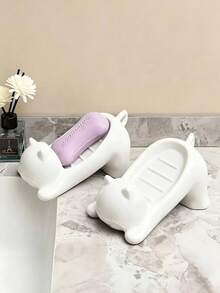 2/1pc Self-Draining Plastic Soap Dish Set, No-Drill Adhesive Wall-Mounted Soap Holder, Suitable For Bathroom Sink, Bathtub And Shower, Quick-Drying Soap Tray With Storage, Kitchen Countertop And Washbasin Home Bathroom Accessory - Multicolor - View 4