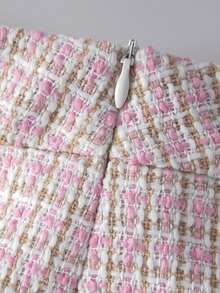 Perirose Sophisticated Girls Pink Checkered Mini Skirt With Ornamental Fringed Pockets High Waist Slim Fit Skirt For Winter Cocktail Party Evening Out - Pink - View 10