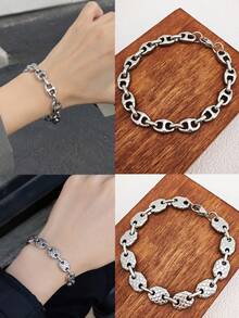 6/3/1Set Stainless Steel Unisex Bracelet, Hypoallergenic Thick Chain Bracelet, Suitable For Daily Wear And Party Jewelry Gift, Halloween - Multiple Styles - View 2