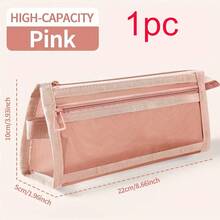 4/1pc Set Morandi Plaid Mesh Pencil Case With Handle And Zipper, Transparent Double Layer Pencil Bag, Travel Makeup Bag, Cute Transparent Stationery Storage Bag, Suitable For Adults, Office, University - Multicolor - View 14