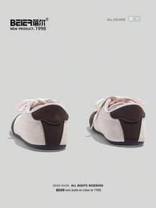 BEIER Women's Colorblock Cartoon Casual Shoes, Patchwork Sports Lace-Up Round Toe Low-Top Leather Flat Sneakers - Baby Pink - View 6