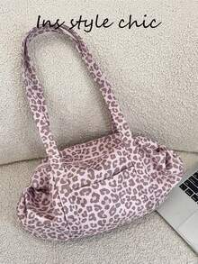 Leopard Print Retro Pattern Decor, Multi-Compartment Storage Zipper Closure Relaxed Casual Style Tote Bag, Suitable For Personalized Young People Daily Commute, Shopping, Travel, School, Outings, Can Be Carried As Shoulder Bag, Large Capacity - Multicolor - View 7