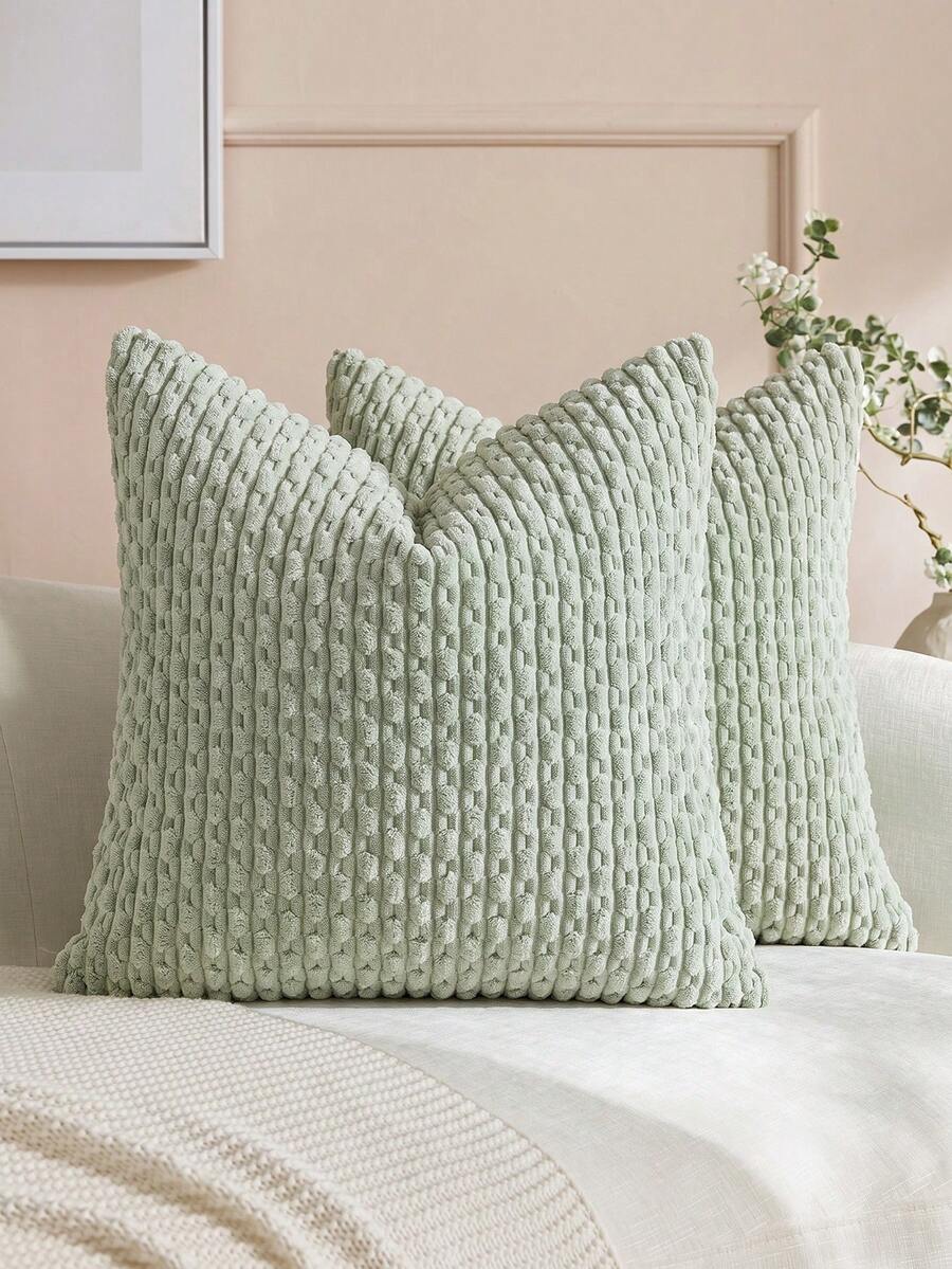 1pc/2pcs Bohemian Striped Throw Pillow Cover (Pillow Insert Not Included), Soft Plush Corduroy Solid Color Decorative Square Pillow Sham, Suitable For Holiday, Sofa, Bedroom, Bed, All Seasons