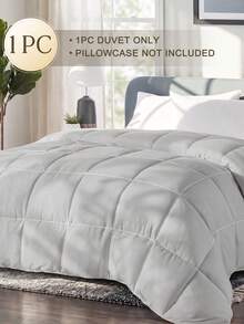 1pc Quilted Down Comforter, Ultra Soft Skin-Friendly, Grey Core, All-Season Use, Lightweight & Breathable, Down Alternative Bedding, Luxury Hotel Series Bedding, Student Dorm Essential, Room Decor, Winter Decoration - Grey - View 3