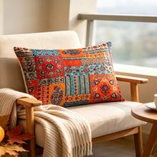1pc Bohemian Style Colorful Patchwork Pattern Design Home Decor Throw Pillow Cover, Rectangular Peach Skin Velvet Hidden Zipper Single-Sided Printed Cushion Cover, Without Pillow Insert, Suitable For Holiday Party, Living Room, Bedroom Sofa Decoration - Multicolor - View 3