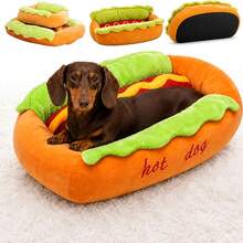 Cute Bread & Hot Dog Shaped Dog Bed, Cat Bed, Removable & Washable Pet Mat, Comfortable Soft Small Pet Sofa, Non-Slip Bottom Design - Multicolor - View 4