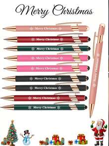 1/3/5pcs Luxury Metal Retractable Ballpoint Pens With "Merry Christmas" Text And Snowflake Icon, Smooth Writing, Touchscreen Compatibility, Black Ink, The Best Christmas Gift - Perfect For Home And Back To School Office Gifts. - A - View 9