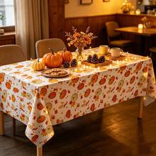 3 Pieces1-Piece Autumn Thanksgiving Tablecloth Disposable Autumn Leaves Tablecloth 54"X108" Pumpkin Rectangular Tablecloth Thanksgiving Party Decoration For Dining Table And Kitchen - Multicolor - View 7