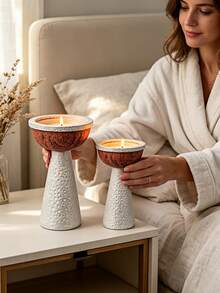 1 Piece Vintage Tall Bowl Top Candle Holder, Embossed Textured Desktop Candle Stand For Living Room Bedroom Holiday Decoration - Silver Tall Candle Holder - View 2