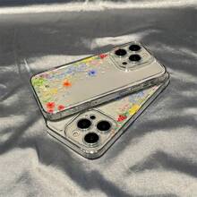 1pc Fashion Creative Full Screen Purple Floral & Leaf Painted Pattern High Transparency Phone Case, Anti-Drop Anti-Scratch Anti-Fingerprint Transparent TPU Soft Shell, Camera Lens Protection Compatible With Apple, Nothing, Pixel, Protective Case - Multicolor - View 2