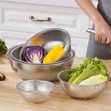 Stainless Steel Single Ear Strainer - Rust-Proof, Suitable For Washing Pasta, Fruits & Vegetables, Rice, And Storing/Drying Kitchenware - Silver - View 4